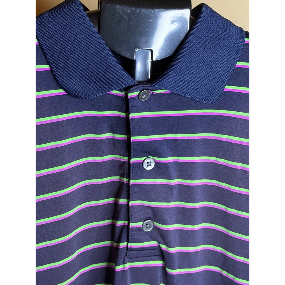 FootJoy Mens ProDry Golf Polo Shirt Large Navy‎ Blue Striped Cartersville CC FJ